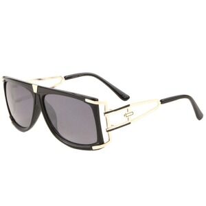 Sunglasses Mens Black Gold Accents Fashion Shield Sun Glasses Hip Hop Trendy New